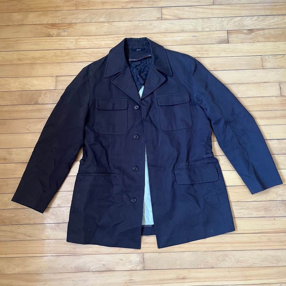 Brioni Mens Dark Brown Field Jacket Four Pocket Button Front Italy Coat L